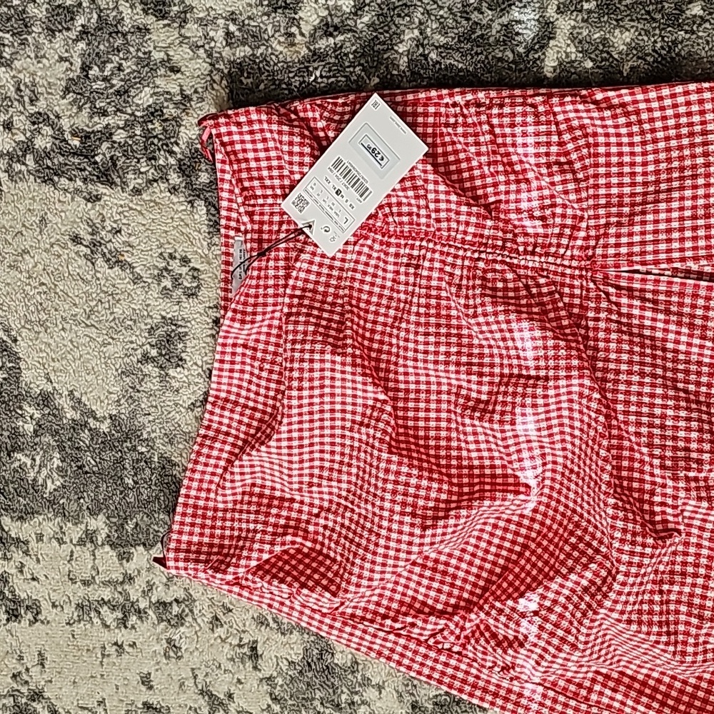Zara skirt womens size L red white gingham blogger favorite